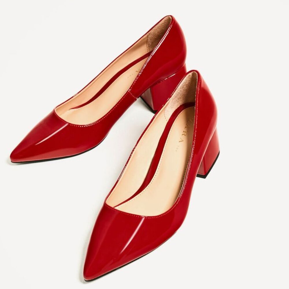 Zara Red Patent Block Heel Pumps